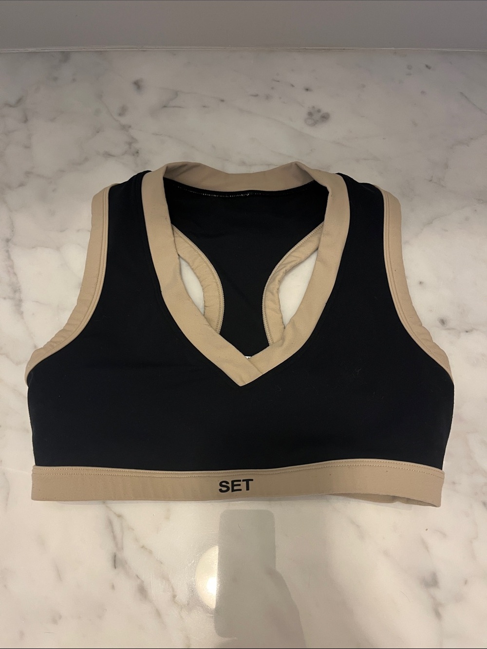 SET Active Black Sports Bralette with Beige Trim
